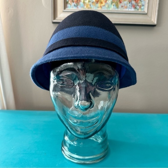 Anthropologie Amati Accesori Navy and Blue Wool Felt Fedora Hat
